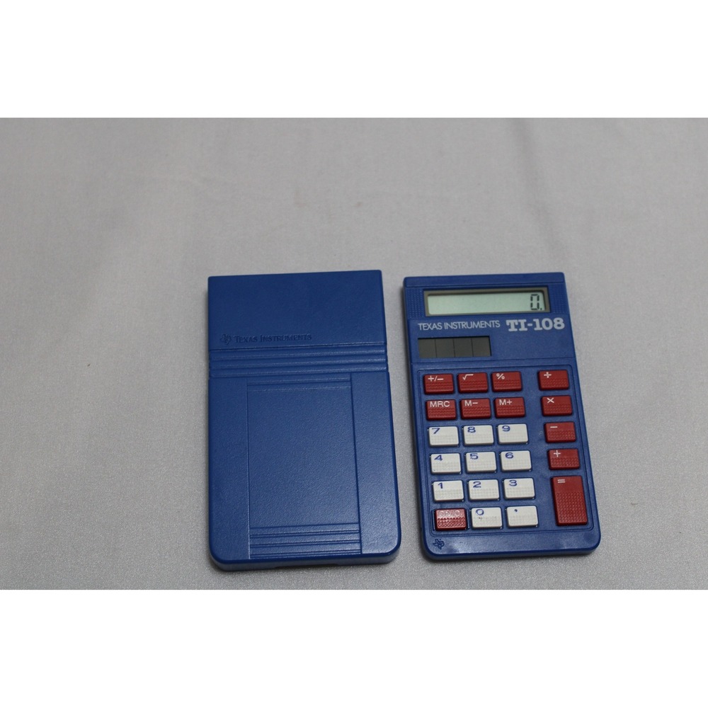 Texas Instruments TI-108 Solar Calculator Blue with Slide Cover Case